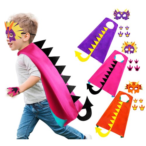 iROLEWIN Dragon Dinosaur-Capes- Costume for Kids with Masks and Paws, Girls Boys Halloween Dress Up Dino Birthday Party Favors Gifts