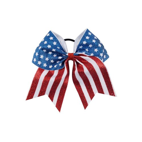 Patriotic Flag Cheer Ponytail Holder Girls Cheerleader Bowknot Hair Bow Tie JHN10 (H0-Glitter Bow)