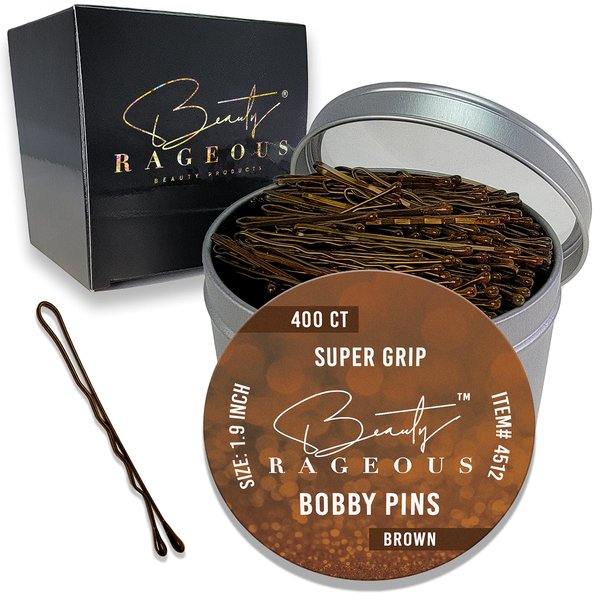 Super Grip Bobby Pins - Women's 1.9 Inch - Easy, Secure, All Hair Types - Handy Reusable Tin (Brown - 400 Ct Approx)