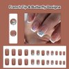 ANDGING French Tip Press on Nails Short Medium Square White Glue on Nails with Butterfly Design Acrylic Fake Nails for Wedding False Nails Women Girls Gel Manicure Stick on Nail with Glue FSD88AL