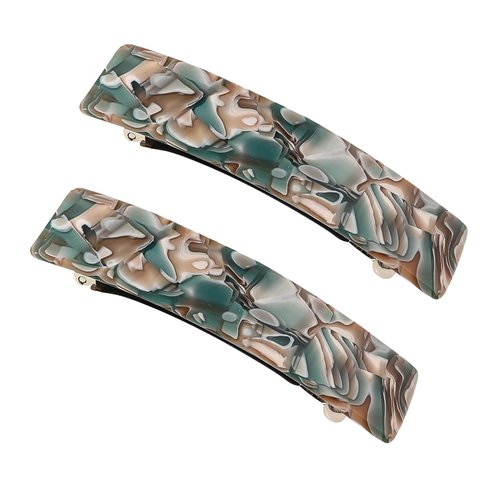 1 Pair Tortoise Shell Celluloid Curved French Barrettes Hair Clips Metal Spring Clips Barrette Ponytail Hair Grip No Slip Grip Workouts Hairpins Chic Styling (Lake Blue)