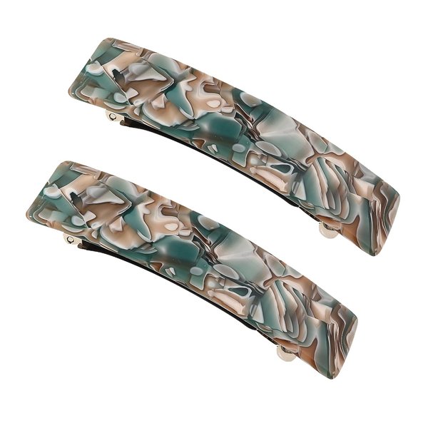 1 Pair Tortoise Shell Celluloid Curved French Barrettes Hair Clips Metal Spring Clips Barrette Ponytail Hair Grip No Slip Grip Workouts Hairpins Chic Styling (Lake Blue)