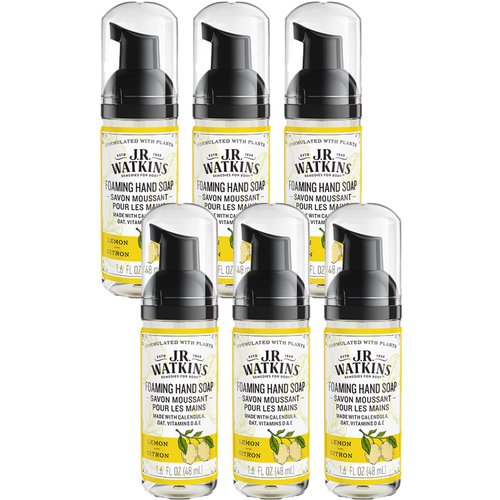 J.R. Watkins Foaming Hand Soap For Bathroom or Kitchen, Scented, USA Made And Cruelty Free, Travel Size, 1.6 Fl Oz, Lemon, 6 Pack