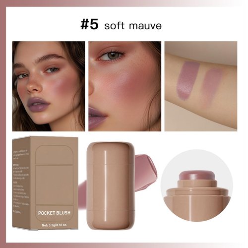 Cream Blush stick, Natural-Looking Matte Finish Makeup Blush stick, Hydrating Long Lasting Lightweight Blendable Blush for cheeks (#5 Soft Mauve, 1 PC)