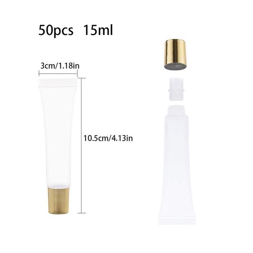 AJLTPA 50Pcs 15 ml Lip Gloss Squeeze Tubes, Lip Gloss Containers Empty, Refillable Soft Clear Tubes for DIY Lipgloss Balm Cosmetic (Gold Cap)