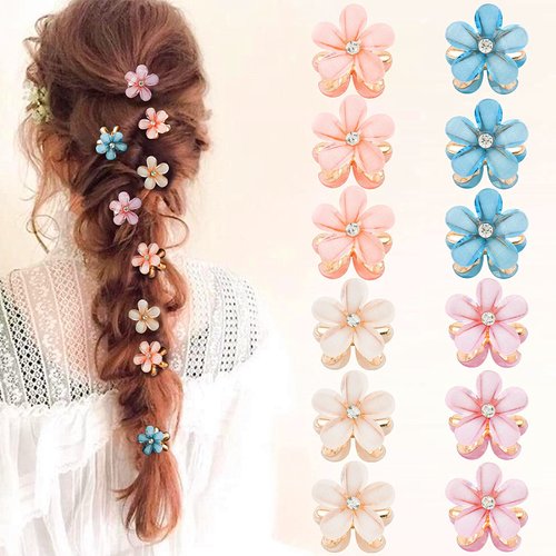 CUBACO 12pcs Mini Flower Hair Clips for Girls, Small Hair Decoration for Girls Hair Accessories for Girls