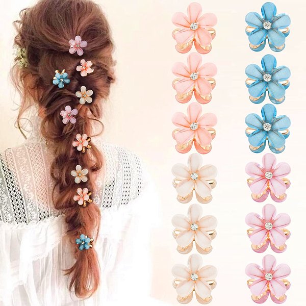 CUBACO 12pcs Mini Flower Hair Clips for Girls, Small Hair Decoration for Girls Hair Accessories for Girls