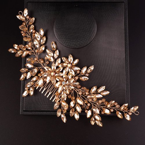 BERYUAN Hair Comb, Women Handmade Wedding Champagne Rhinestone Crystal Flower Headpiece for Bride, Bridal Headpieces for Women Girls