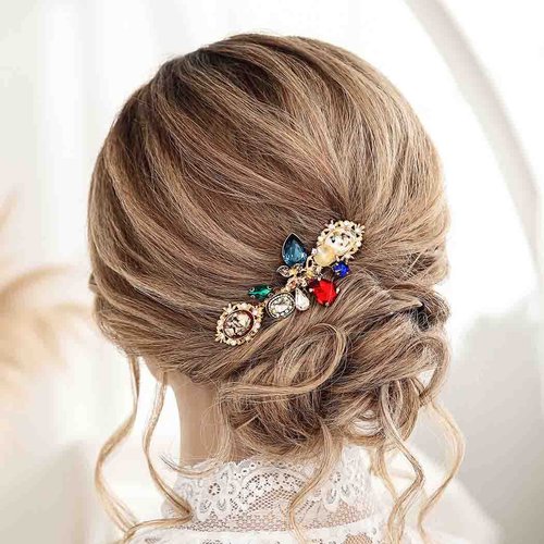 Casdre Rhinestone Hair Comb Gold Vintage Hair Piece Crystal Side Comb Evening Party Hair Accessories for Women and Girls