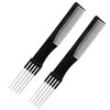 Beautifultracy 2 Packs Teasing Comb with Metal Pick Combs for Women Hair Pick Comb for Hair Styling (Black)