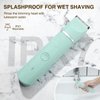 AREYZIN Waterproof Bikini Trimmer Women Electric Razor for Legs Pubic Hair Rechargeable Shaver Removal with Snap-in Ceramic Blades IP7X Washable Head,Wet and Dry Use,Green