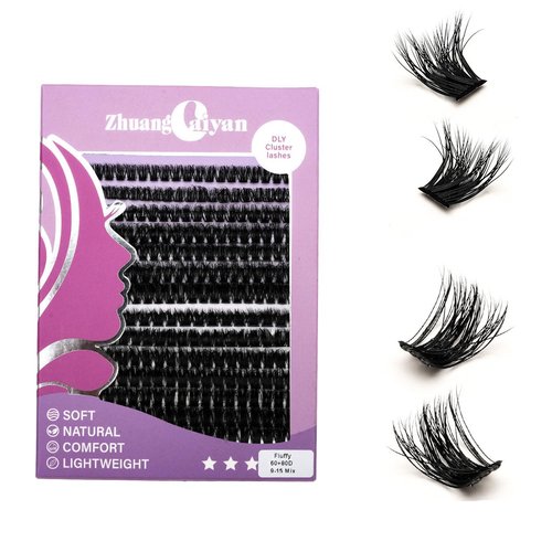 LASGOOS DIY Lash Extension Kit Volume Lash Clusters 60D 80D D Curl Individual Lashes Lash Clusters Kit Thick Eyelash Extension Kit 280 pcs Fluffy Cluster Lashes 9-15mm Mix Bulk Pack Wholesale
