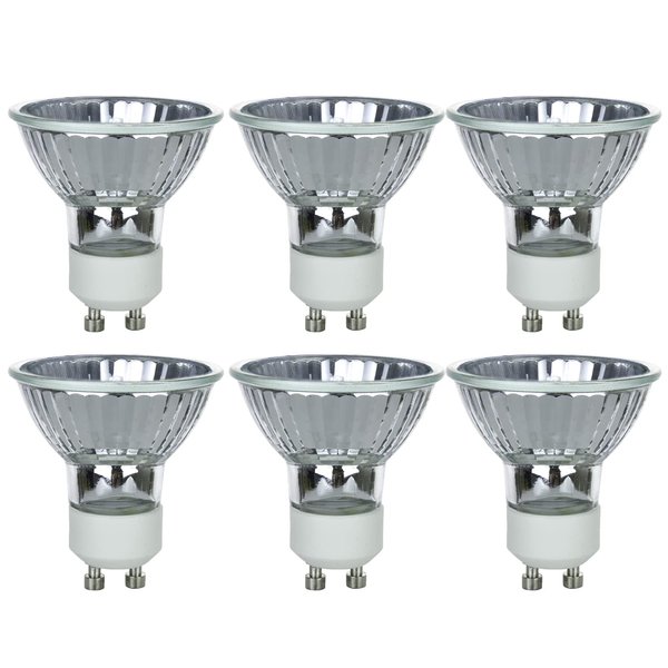 Sunlite MR16 Halogen Reflector Bulb, 35 Watt, 38° Flood, 120 Volt, 2000 Hour Life Span, Dimmable, GU10 Base, Cover Guard, 3200, ANSI FMW, Ceiling Fixtures, Track Lighting 6-Pack.