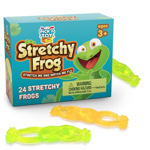 PICK A TOY Slingshot Frog 24 Set, Sticky Toys You throw At The Wall, Stretchy Wall Climber Toy for kids Sticky Stocking Stuffer Party Favors for Kids, Goodie Bags, Pinata Filler