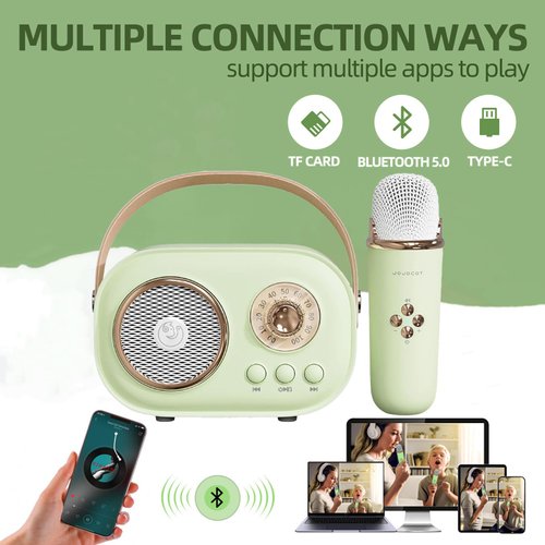 Mini Karaoke Machine for Kids with 2 Wireless Microphones Portable Kids Microphone, Karaoke Microphone for Kids Age 5, 6, 7, 8, 9, 10,11+Years (Green)