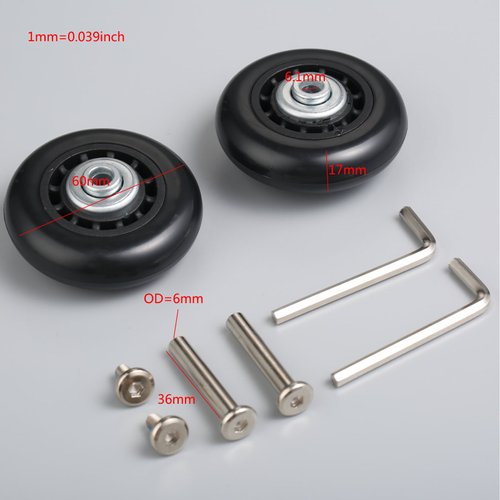 Mtsooning 2 Sets Luggage Wheel Replacement Kit, 60x17mm Rubber Swivel Caster Wheels, Suitcase Bearings Repair Wheels with Screws Axles Wrench Bearings,Inline Outdoor Skate Wheels