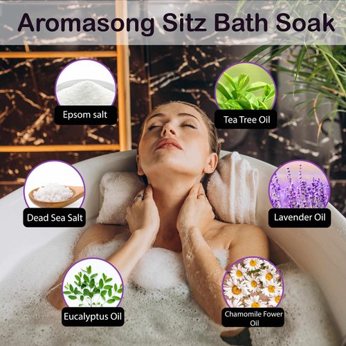 Aromasong Sitz Bath Soak with Dead Sea Salt, Epsom Salts, & Lavender Essential Oils - Sitz Bath Salts for Hemorrhoids - Made In USA - 14 Oz. Bag Sitz Bath Salt for Hemorrhoids and Postpartum Recovery.