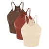 ODODOS Women's 3-Pack Seamless Cami Tops Ribbed Camisole Tank Top, Oatmeal BarnRed Brunette, X-Small/Small