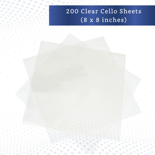 Clear Cello Sheets (200 pcs 8 x 8 in) - Clear Cellophane Sheets - Cello Paper Sheets- Clear Cellophane Wrap - Clear Wrapping Paper - Cellophane Paper - Papel Celofan Transparente - Papel Selofan