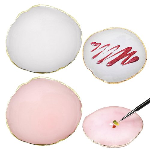 2 Pack Nail Art Palette Makeup Foundation Mixing Palette Holder Golden Edge Professional Cosmetic Nail Art Tools for Women and Girls Nail Polish Liquid Lipstick Concealer