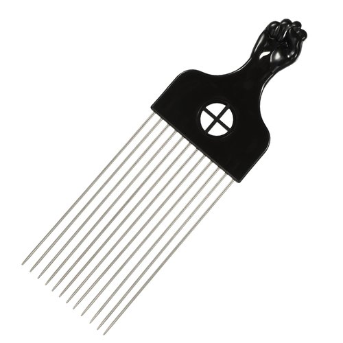 VOCOSTE Metal Hair Pick, Metal African Hair Picks, Afro Hair Pick Comb for Women and Men, Afro Comb for Fluffy, Thick, Curly Hair, Black Silver Tone, 8.70"x2.80"