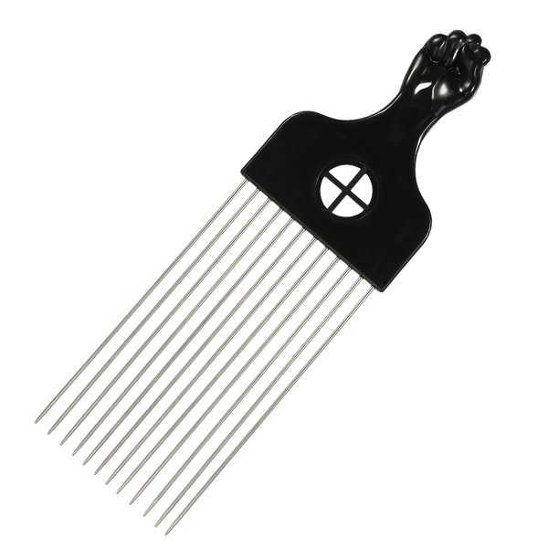 VOCOSTE Metal Hair Pick, Metal African Hair Picks, Afro Hair Pick Comb for Women and Men, Afro Comb for Fluffy, Thick, Curly Hair, Black Silver Tone, 8.70"x2.80"