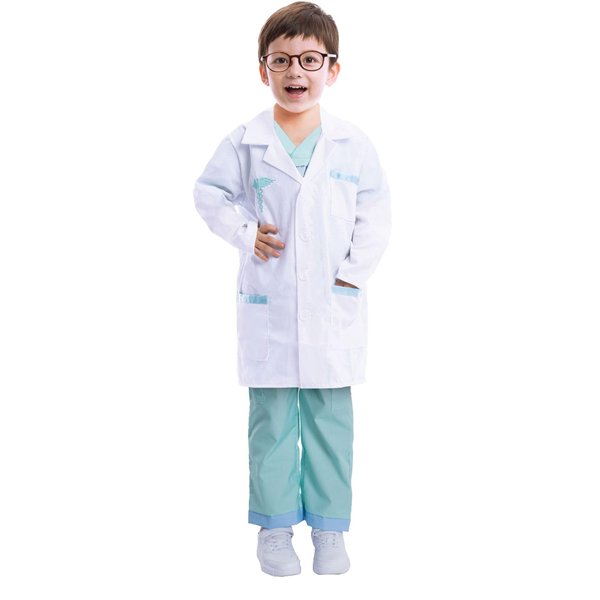Spooktacular Creations Jr. Doctor Lab Coat Deluxe Kids Toddler Costume Set for Halloween Scrub Dress Up Party and Scientists Role Play (Small (5-7yr))