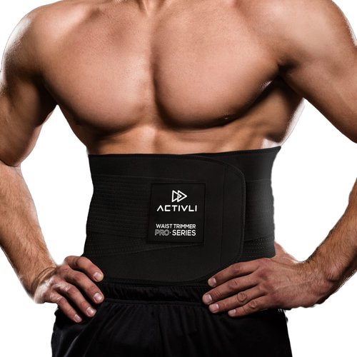 ACTIVLI Waist Trimmer Lumbar Support Belt for Men & Women - A Perfect Stretchable and Breathable Stomach Slimmer (Black, S-M)