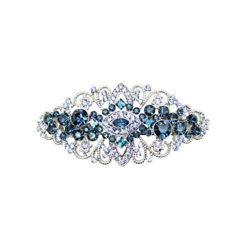 Faship Gorgeous Navy Blue Crystal Flower Barrette Clip