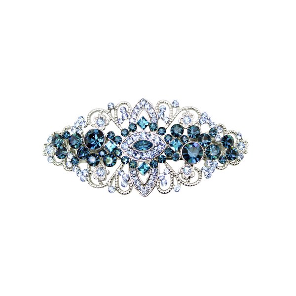 Faship Gorgeous Navy Blue Crystal Flower Barrette Clip