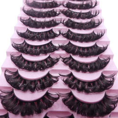 10 Pairs Pack Russian Strip Lashes Faux Mink Volume D Curl Eyelashes (Winged Deep Wave Faux Mink Volume D Curl Eyelashes)
