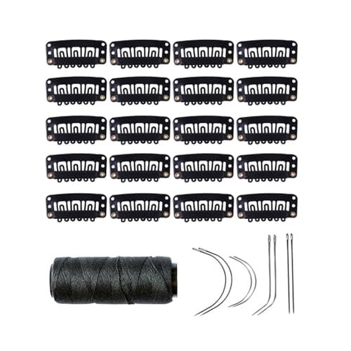 YANTAISIYU 20 Pieces 32mm Hairpieces Snap Clips U Shape Wig Clips for Hair Extensions Making Wig Accessories Set Tools (Black)