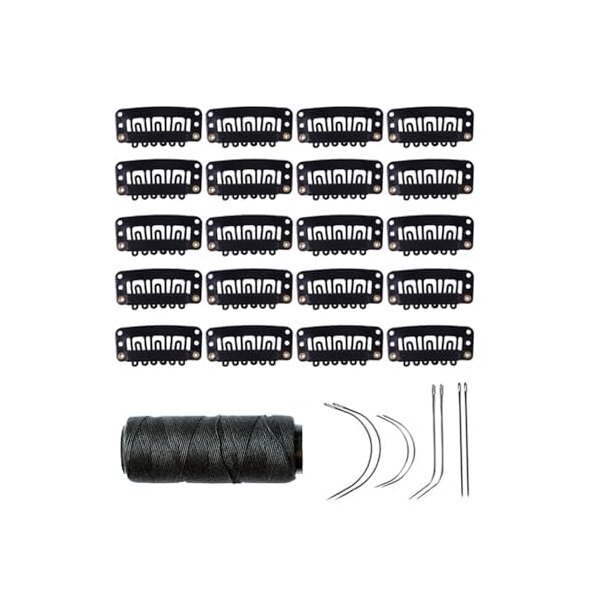 YANTAISIYU 20 Pieces 32mm Hairpieces Snap Clips U Shape Wig Clips for Hair Extensions Making Wig Accessories Set Tools (Black)