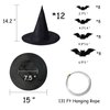 Orgrimmar 12 PCS Halloween Witch Hats with Hanging Pope, 32 3D PCS Bat Stickers for Halloween Party Decorations, Outdoor and Indoor Hanging Decorations