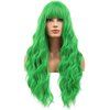 BERON Green Long Wigs Curly Wavy Women Wigs with Bangs Light Color Heat Resistant Synthetic Wigs for Cosplay or Daily Wigs Wig Cap Included