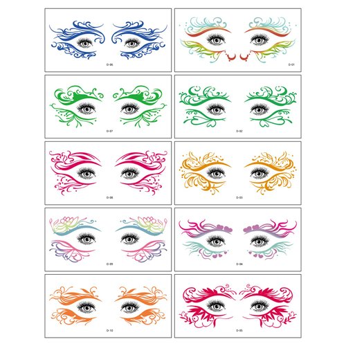 10 Pairs Temporary Tattoo Stickers for Women Halloween Masquerade Party Halloween Face Temporary Tattoos Stickers