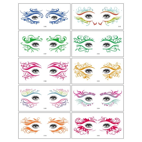 10 Pairs Temporary Tattoo Stickers for Women Halloween Masquerade Party Halloween Face Temporary Tattoos Stickers