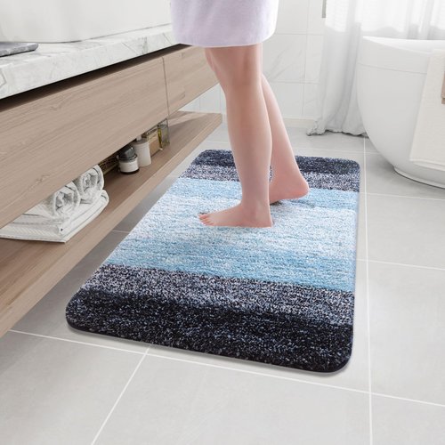 Arotive Microfiber Bathroom Rug Mat, Shaggy Soft and Absorbent Bath Rug, Non-Slip, Thick Plush Bathroom Mat, Machine Washable Dry Bath Mats for Bathroom, Tub and Shower, 36" x 24", Blue