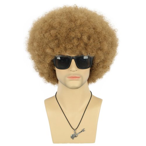 VGbeaty Afro Fluffy Wig for Men or Women Short Curly Brown Rocker Wig California Halloween Hippie Party Cosplay Costume Wig (Brown)