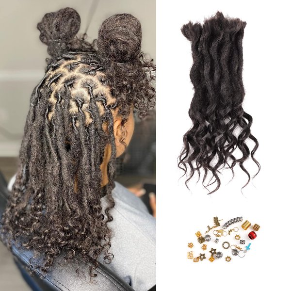 Loc Hair Extensions, Real Human Hair, Full Head Permanent Dreadlock Extensions, Suitable for Men and Women (20 strands 10inch 0.6cm, Natural black)