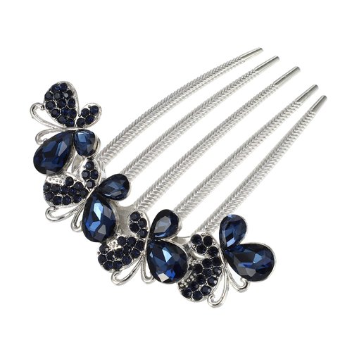 VOCOSTE Women Rhinestone Inlaid Flower Hair Comb Hairpin Hair Accessory Side Comb Clips Rhinestone Head Pieces Navy Blue