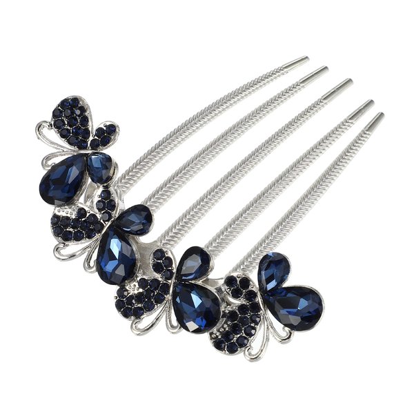VOCOSTE Women Rhinestone Inlaid Flower Hair Comb Hairpin Hair Accessory Side Comb Clips Rhinestone Head Pieces Navy Blue
