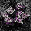 Haxtec Metal DND Dice Set Black Purple Dragon Pattern D&D Dice Set with Leather Dice Bag Metal Polyhedral Dice for Dungeons and Dragons TTRPG Gifts