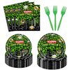 96 Pcs Ninja Superhero Birthday Party Plates and Napkins Green Comics Cityscape Buildings Party Supplies Set Boy Kids Green Tortoise Birthday Party Decorations Serve 24 Guests Tableware