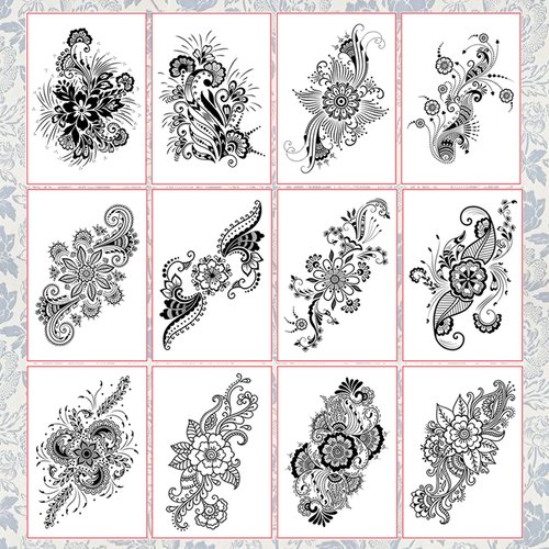 Casciybo Henna Temporary Tattoos for Adults Women Girls, Black 12Sheets Fake Flower Mandala Tattoo Stickers Waterproof Art for Body Arm Party Favors Makeup Supplies Gifts