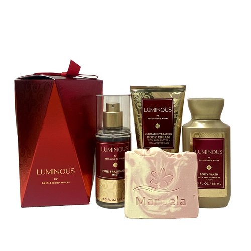 Bath & Body Works Luminous Mini Gift Box Set - Fine Fragrance Mist , Body Cream and Body Wash Travel Size With a Himalayan Salts Springs Sample Soap.