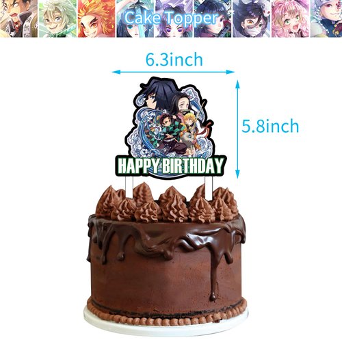 38Pcs Demon Slayers Birthday Party Supplies Pack Includes Birthday banner,Cake topper,Cupcake topper,spiral for the Demon Slayers Birthday Party Decorations