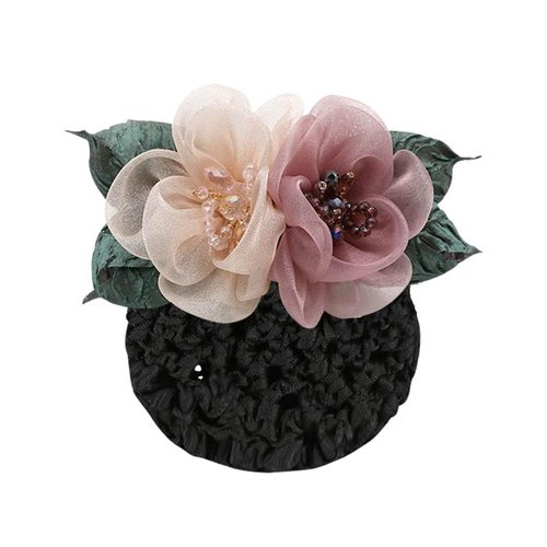 Leadigol Bun Net Snood, Flower Hair Clip - Pink, Hair Securing Accessory for Women - Durable, Mesh Material, Easy to Use, One Size, 1 Count