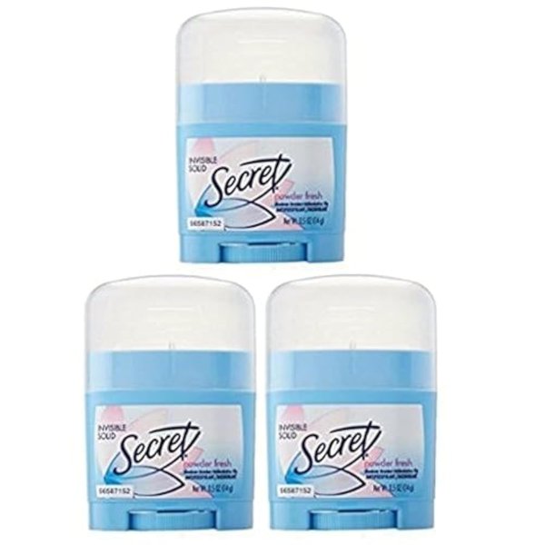 Secret Invisible Solid Antiperspirant and Deodorant, Powder Fresh, 0.5 Ounce Travel Size (Pack of 3)