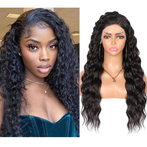 Kalyss 28&quot; Lace Front Wigs with Baby Hair for Women Deep Wave Curly Heat Resistant Synthetic 4&quot; D...